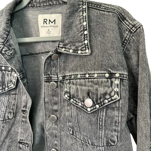 Rebecca Minkoff NWOT Riveted Crop Denim Jacket MEDIUM Charcoal Gray - Picture 2 of 7